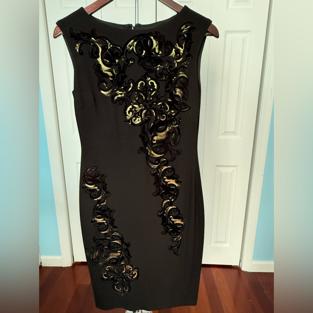 Cache Black Knit Dress with Gold Accents